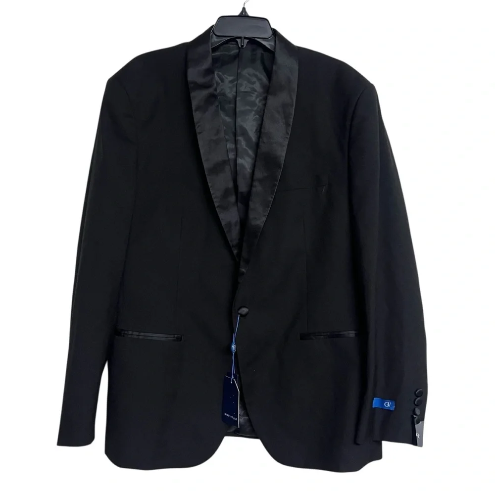 Men's New Gino Vitale Black Slim Fit Tuxedo Blazer Suit Jacket Satin Trim 46R